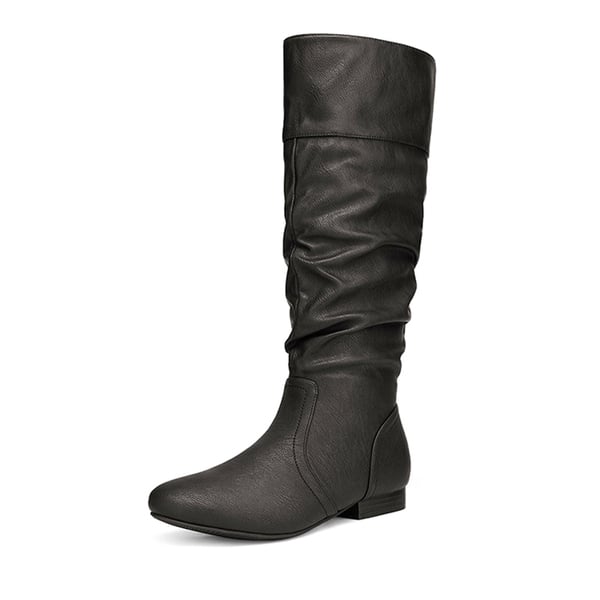 Wide Calf Knee High Winter Boots - BLACK PU -  0